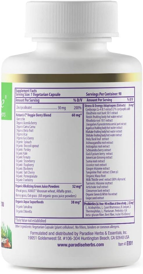Paradise Herbs Zinc Supplements with Picolinate and Natures C, for Immune Support, Super Potent, Ultra Pure, Gluten Free, Non-GMO, Vegan, 30 mg, 9...