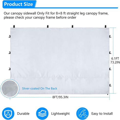 Canopy Tent Sidewalls for 8×8 Pop Up Canopy, Instant Canopy SunWall with Waterproof and UV Protection Layer, Straight Leg Canopy Shade Wall, 1 Pac...