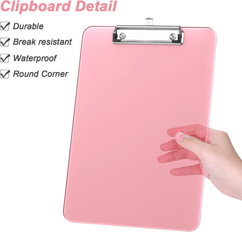 Rimilak Plastic Clipboards with Low Profile Metal Clip, Translucent Clip Board, 12.5 x 9 Inch Letter Size | Office Supply | back to school, Pink...