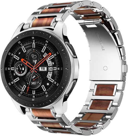 iiteeology Wooden Stainless Steel Link Band Compatible with Samsung Galaxy Watch 46mm, Gear S3 Classic/Galaxy Watch 3 45mm - Silver...