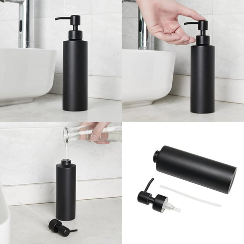 Soap Dispenser, Matte Black with Funnel and Non-Slip Coaster 304 Stainless Steel Metal Pump Hand Sanitizer Bottle for Bathroom, and Kitchen (12oz/...