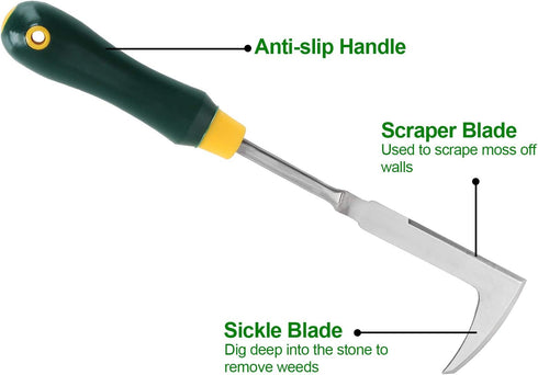 2 Pack 13" Crack Weeder Crevice Weeding Tool with Garden Gloves, Stainless Steel Manual Weeder Lawn Yard Gardening Hand Tool (L-Shape)...