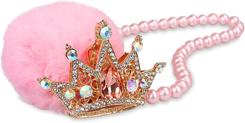 Car Mirror Hanging Accessories, Mini-Factory Rearview Mirror Hanging Bling Decoration Fluffy Luxury Diamond Crown with Pearl Chain - Pink...
