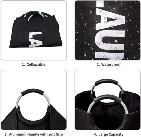 W·Z Geanmoki 82L Large Laundry Basket, Collapsible Fabric Laundry Hamper, Foldable Clothes Bag, Folding Washing Bin (Black)...