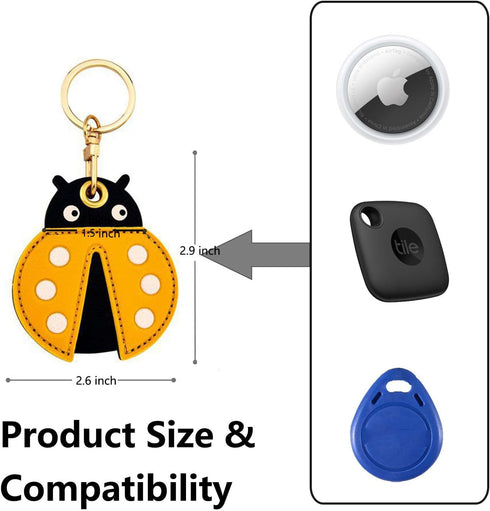Cute Leather Keychain Case for Apple AirTag, Tile Mate, Galaxy SmartTag, eufy SmartTrack Link and Key Fob, Anti-Scratch (ladybug)...
