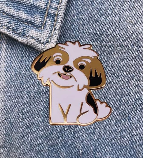Dog Pin Jewelry White and Black Enamel with Gold Tone for Women, Girls, and Boys, Tac Lapel Bag Pin...
