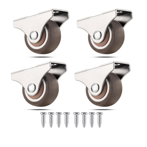 Mini Fixed Caster Wheels 1 inch Silent Ball Bearing Small Casters Wheels, Metal Top TPE Rubber Low Profile Caster Wheels for Furniture Rolling Cab...