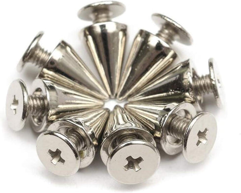 RUBYCA 100 Sets 10MM Silver Color Bullet Cone Spike and Stud Metal Screw Back for DIY Leather-Craft...