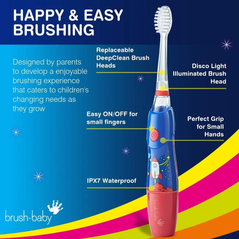 B07YVKSLHYBrush?Baby - KidzSonic Rocket Kids Electric Toothbrush for Ages?3+ with Disco LED Lights, Gentle Sonic Vibrations, 2-Minute Smart Timer ...