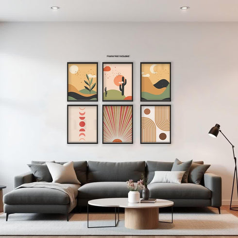 Posterizer 6 pcs-Mid Century Modern Sun , Moon, Desert Poster-Abstract & Modern Art-Landscape & Nature Art-Gift for Street Art, Mural Fans-Decor f...