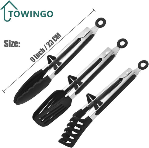 Kitchen Tongs, 9 Inch Tongs for Cooking with Silicone Tips, Food Grade Small Silicone Tongs, Mini Serving Tongs for Nonstick Pans, BBQ, Salad, Set...