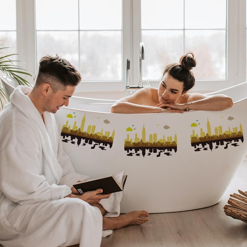 FINGERINSPIRE City Landscape Stencil for Painting 11.8x11.8 inch Large Clouds Birds Drawing Template Plastic PET City Reflection Stencil Buildings...