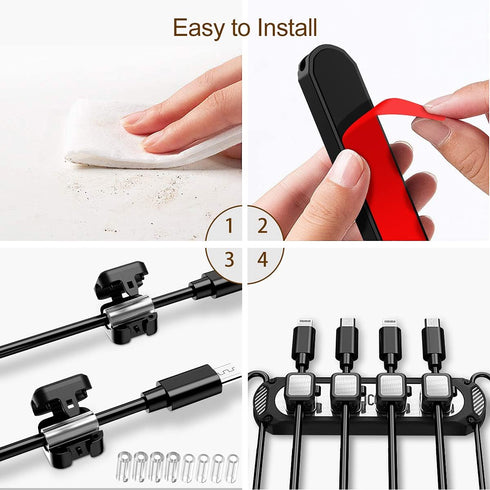 Magnetic Cable Holder 6 Slots Cable Clips Cable Management Wire Organizer Under Desk Self Adhesive Sticky for USB Cord Wall Nightstand Car Chargin...