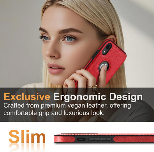 Classy Design Luxury Leather Phone Case for iPhone XR Non-Slip Grip Full Body Ultra Slim Protective Case 6.1 Inch (Red)...