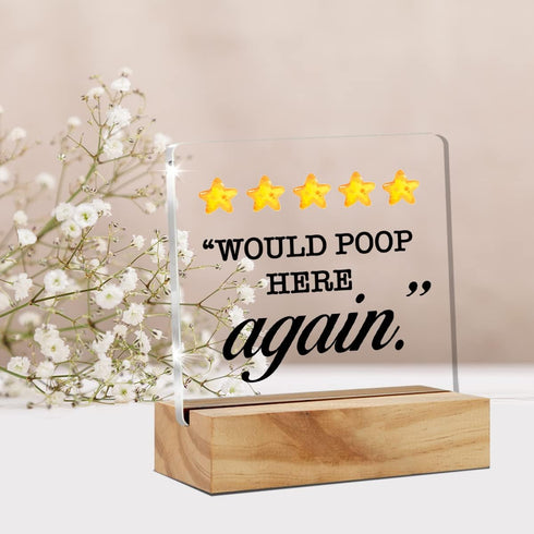 Would Poop Here Again Five Stars Bathroom Desk Decor Acrylic Desk Sign Restroom Toilet Acrylic Plaque Home Bathroom Desk Shelf Decoration 4.7"x4.7...