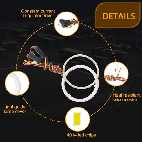 Qasim 1-Pair 100MM White+Amber Switchback 132SMD 4014 LED Halo Ring Angel Eyes DRL Warning Lights 12V...
