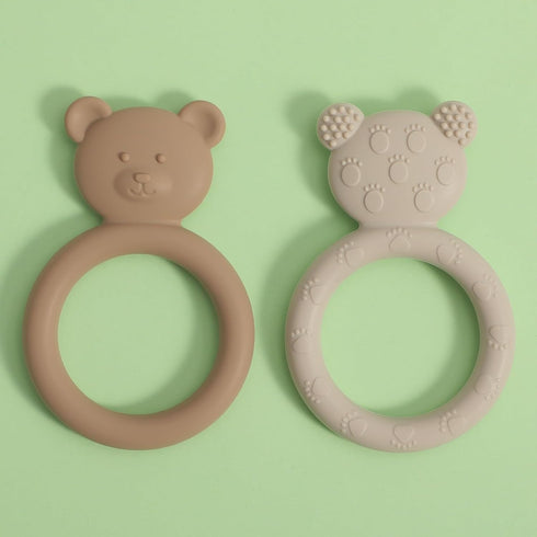 Silicone Baby Teether, Teething Toy Ring for Babies, Easy to Hold Design, BPA Free (Sand + Light Grey)...