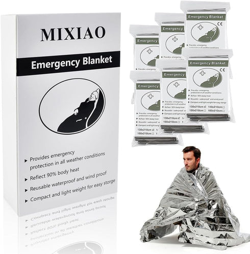 Emergency Foil Thermal Blanket (Pack of 6), Survival Blankets Perfect for Outdoors, Hiking, Survival, Marathons or First Aid...