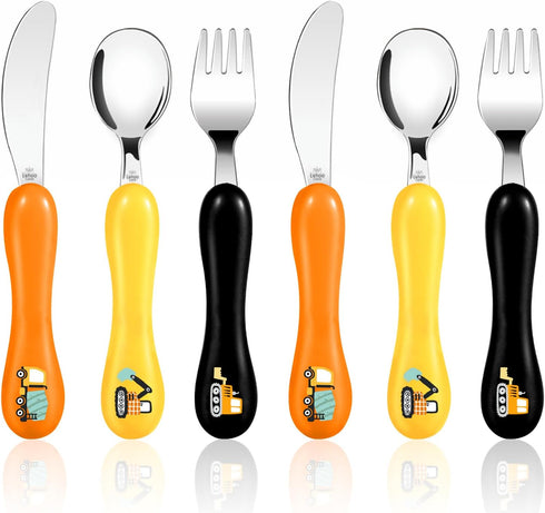Lehoo Castle Toddler Utensils Kids Silverware, 6pcs Safety Stainless Steel Toddler Fork Spoon Knife Set, Children Flatware Set, Safety Utensils fo...