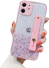 siduater Strap Holder Case for 6.1" iPhone 12 with Wristband Kickstand, Bling Glitter Sparkle Clear Cover Soft TPU Bumper Adjustable Hand Grip Loo...
