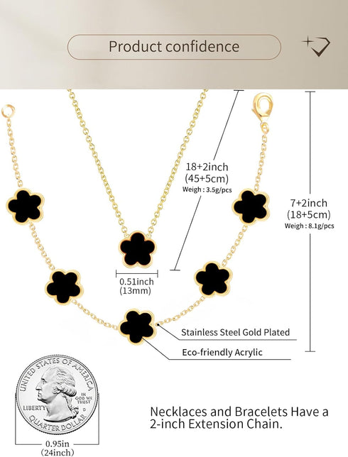 Four Leaf Clover Necklace and Bracelet Set for Women Lucky Flower 14K Gold Jewelry...