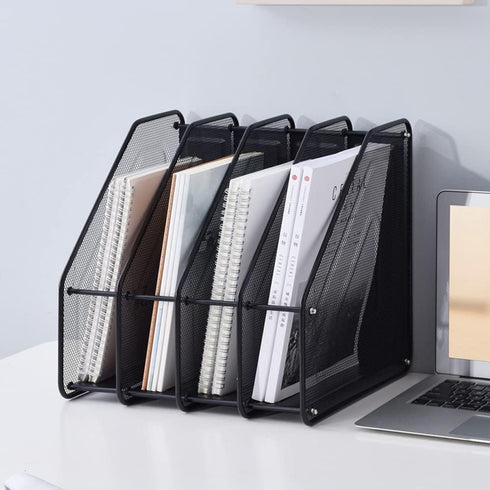 Efficient Mesh Vertical Desktop File Organizer - 4-Slot Document Sorter & Holder Rack for Office, Home, & School Supplies Organization...