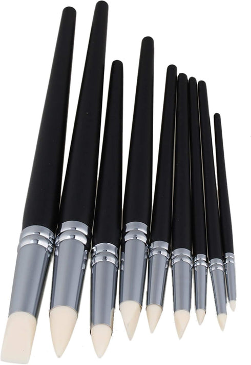 BQLZR Clay Coloring Drawing Tool Set - 9pcs, Black Wood Shank, Silicone Tips, Clay Shapers, Pottery Painting Tools...