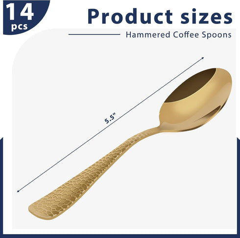 HANSGO 14PCS Hammered Coffee Spoons, Stainless Steel Espresso Spoons Gold Tea Spoons for Dessert Coffee Tea...