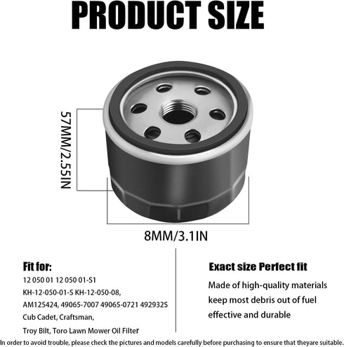 12-050-01-S Oil Filter for 12 050 01 12 050 01-S1 KH-12-050-01-S KH-12-050-08, AM125424, 49065-7007 49065-0721 492932S Cub Cadet, Craftsman, Troy ...