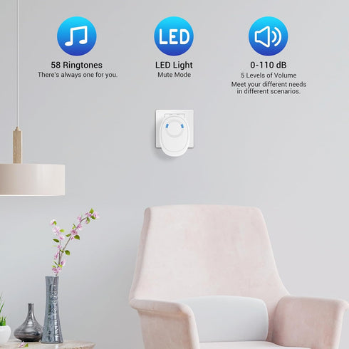 Door Chime, Wireless Door Chimes When Door Opens, Door Sensor Chime with 58 Music Prompts, 5 Volume Levels, LED Indicator and 160FT Range for Busi...