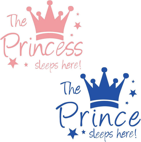 Maydahui 2 PCS Wall Sticker The Prince/Princess Sleep Here 12.6 Inch Little Crown Star Art Quotes Wall Decal Decor for Living Room Bedroom...