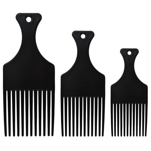 3pcs Wide Comb Black Barber Hair Wide-tooth Thick Head Hair Styling Smooth Lift Brush Brushes Combs, Pick Oil Accessories Plastic Molding Hairstyl...