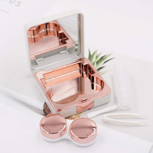 Honbay Fashion Marble Contact Lens Case Portable Contact Lens Box Kit with Mirror (Square) (Rose Gold)...