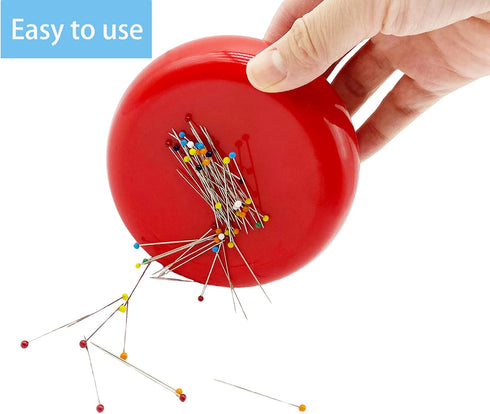 Hilltian Magnetic Pin Cushion with 100 Plastic Head Pins, Magnetic Pins Holder for Sewing Quilting (Red)...