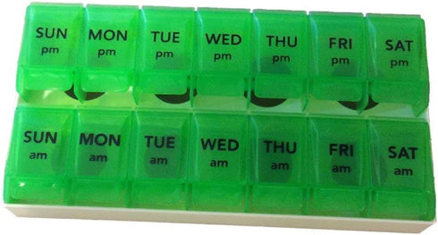 Apex 7- Day Push to Open Pill Organizer, 1x Per Day or AM/PM (AM/PM with Tray, Green)...