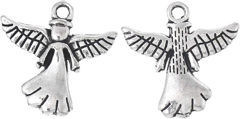 JGFinds Angel Charm Pendants - 30 Pack of Silver Religious Charms, DIY Jewelry Making Supplies, Small 3/4 Inch Metal with Outstretched Wings for B...