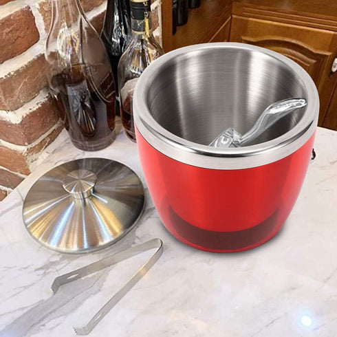 Red Wine Bucket, Mini Stainless Steel Beer Bucket Versatile Ice Bucket for Champagne Beer Cooler Party Bucket for Home Kitchen Bar KTV Hotel Red...
