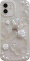 for iPhone 14 Case with Charm Chain Butterfly Flower 3D Cute Phone Case,Crystal Clear Shiny Case with Wrist Bracelet Pearl Shockproof Clear...