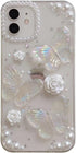 for iPhone 14 Case with Charm Chain Butterfly Flower 3D Cute Phone Case,Crystal Clear Shiny Case with Wrist Bracelet Pearl Shockproof Clear...
