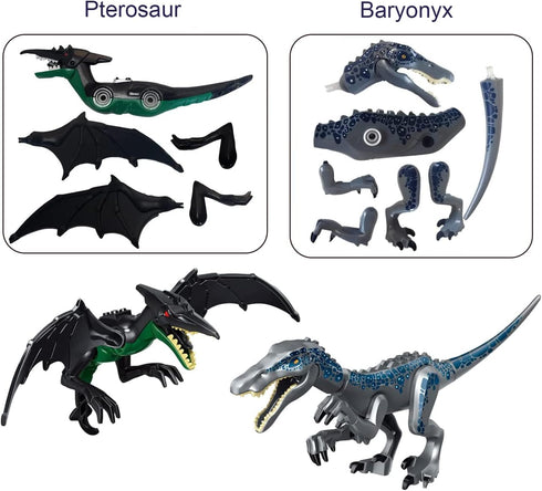 2 Pack Dinosaur Building Blocks Toys, 11 Inch Jurassic Animal Take Apart Dino Kids, Dinosaur Sticker Included (Baryonyx & Pterodactyl)...
