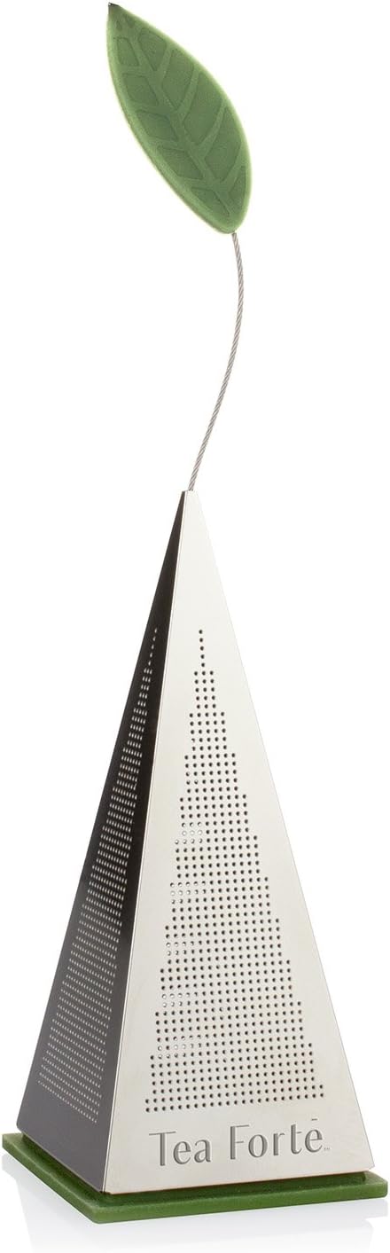 Tea Forte Icon Stainless Steel Loose Leaf Tea Infuser, Extra Fine Strainer with Silicone Leaf and Base...