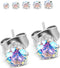 5 Pairs of Surgical Stainless Steel Aurora Borealis Crystal CZ Stud Earrings 3,4,5,6, & 7mm...