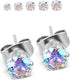 5 Pairs of Surgical Stainless Steel Aurora Borealis Crystal CZ Stud Earrings 3,4,5,6, & 7mm...