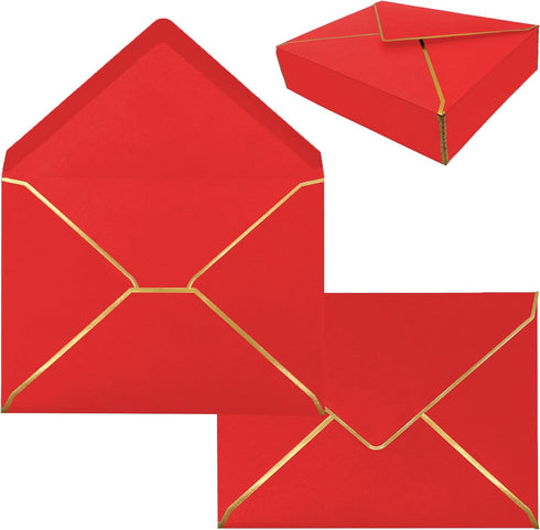 50 Pack 5x7 Envelopes for Invitations with Gold Border, Self Adhesive A7 Envelopes with V-Flap for Greeting Cards Gift Cards, Invitation Envelopes...