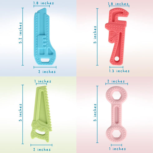 Fu Store 4 Pack Soft Silicone Teething Toys for Toddlers Infant Tools Shape Baby Teethers Relief Soothe Babies Gums Set (8 Pack Hammer Set)...