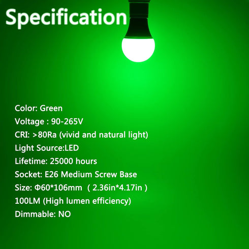 4 Pack LED Green Light Bulbs - A19 9Watts with E26 Base 60w Equivalent LED Green Bulb for Wedding Halloween Christmas Party Bar Decor, Porch, Home...