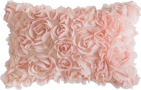 MIULEE 3D Decorative Romantic Valentines Stereo Chiffon Rose Flower Throw Pillow Cover Solid Pillowcase for Girl Women Wedding Sofa Bedroom Car Sp...
