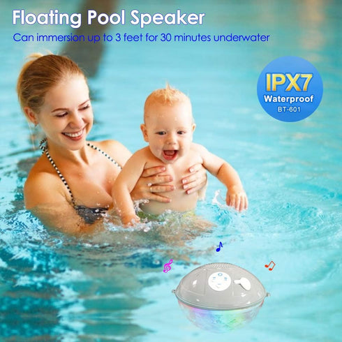 Floating Pool Speakers with Colorful Lights, IPX7 Waterproof Bluetooth Speaker for Pool, Crystal Clear Sound Hot Tub Speaker for Pool, Spa and Out...