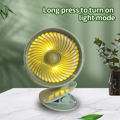 Rechargeable Clip Fan with LED Lights, Portable Powerful Clip Multifunctional Fan, Three Speed Mode, Adjustable Angle Fan,Fan with Warm Light, Amb...