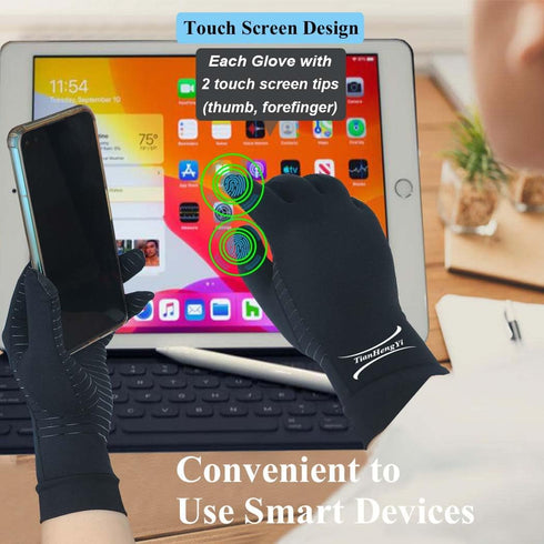 2 Pairs Copper Arthritis Gloves for Hand Pain, Full Finger Compression Gloves for Men Women, Relieve Swelling, Carpal Tunnel, Support Wrist, Joint...